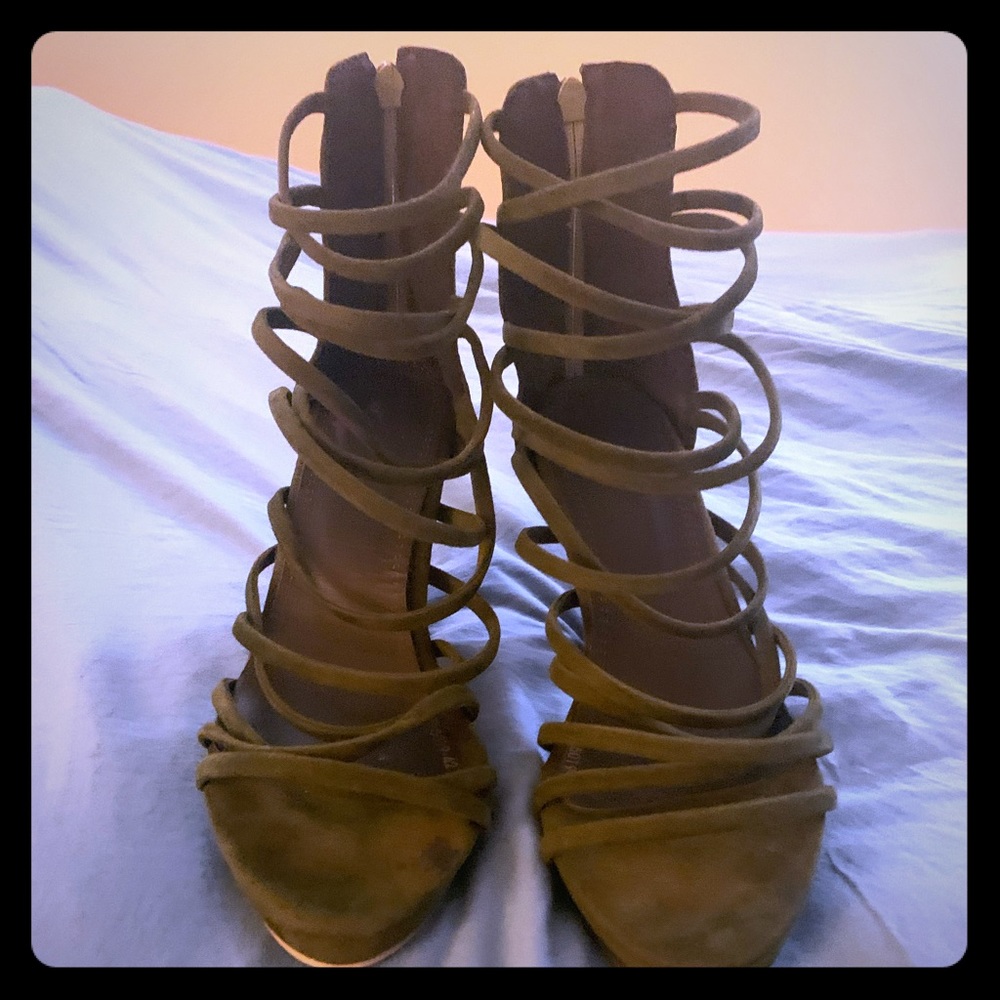 Open toe olive green platform heels